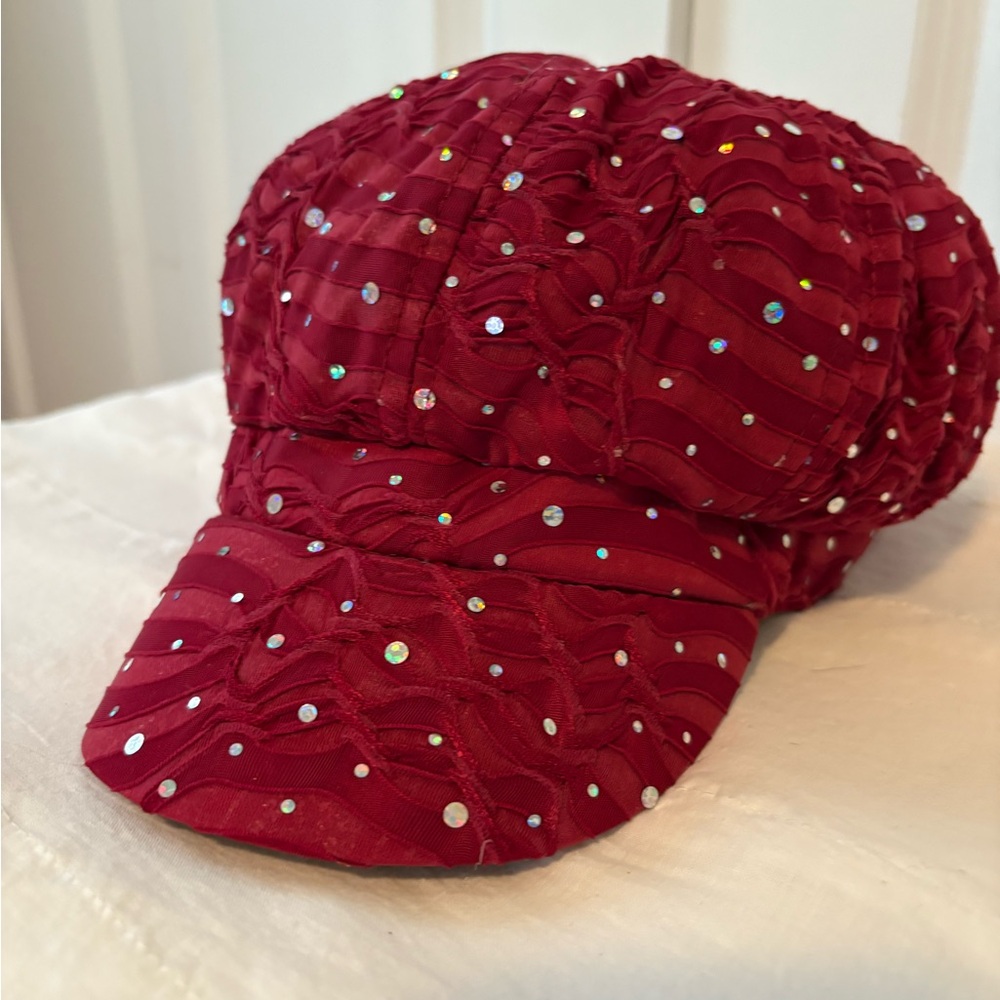 Plum colored hat with rhinestones